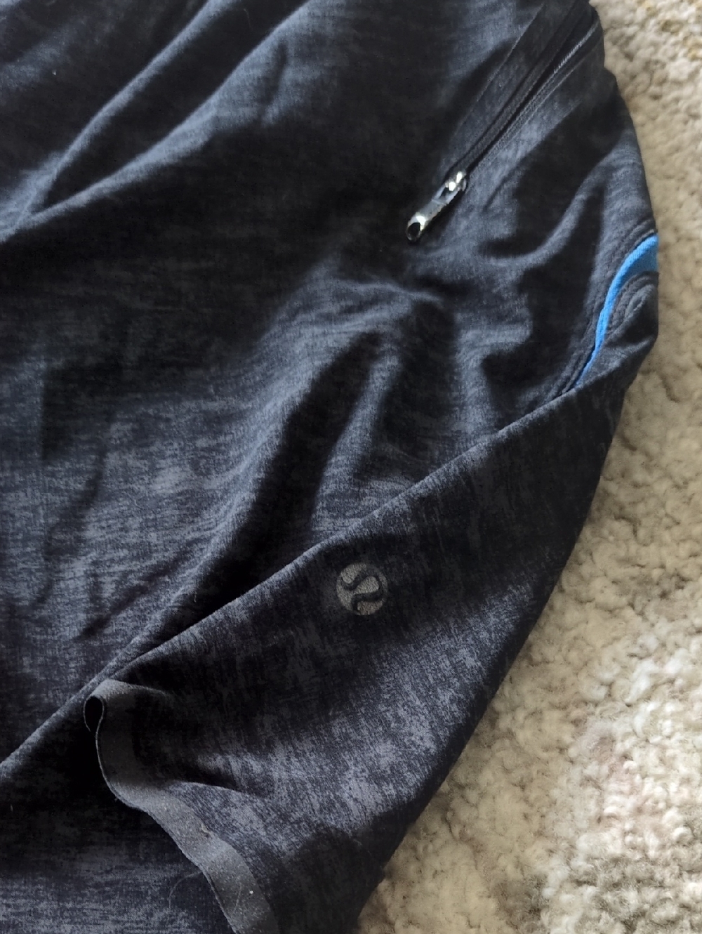 Lululemon Men’s Black Heathered Athletic Shorts with Blue Trim